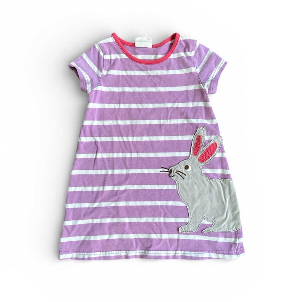 Mini Boden Purple & White Stripe Bunny Rabbit dress - size 3/4